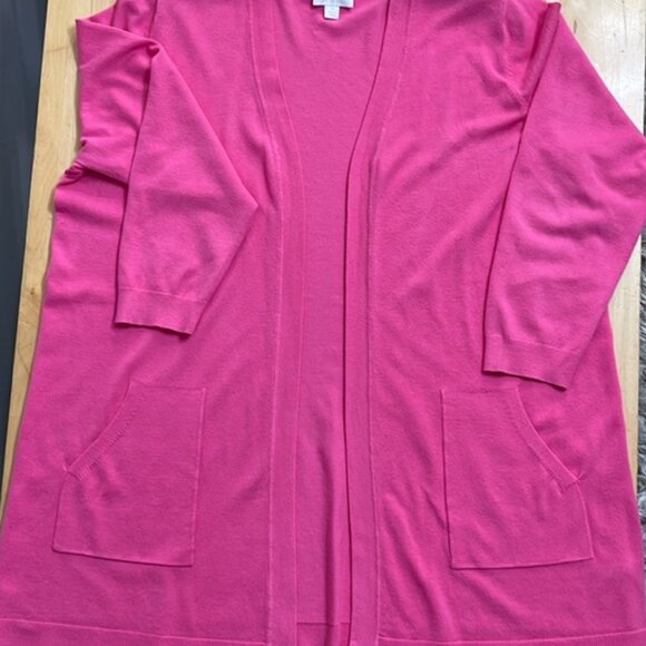 QVC KIM GRAVEL OPEN FRONT KNIT CARDIGAN BRIGHT PINK WOMENS 1X PLUS SIZE POCKETS - Picture 8 of 8